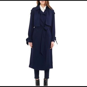 Michael Kors Navy Twill Belted Front Draped Coat